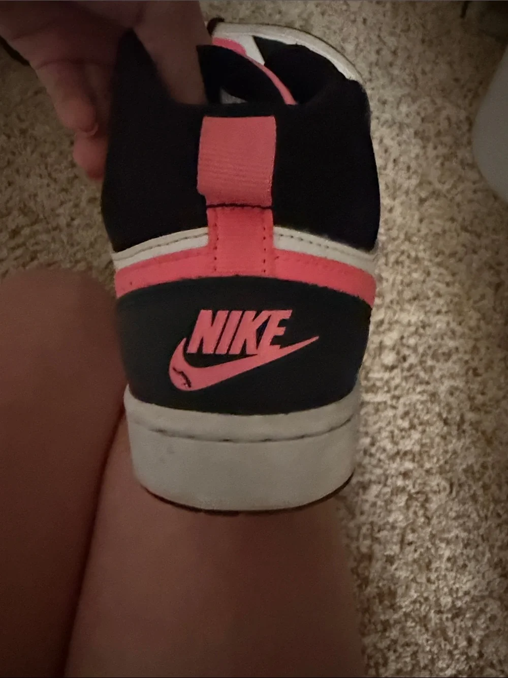 Nike Kids Black White Pink High-Top Sneakers with Strap